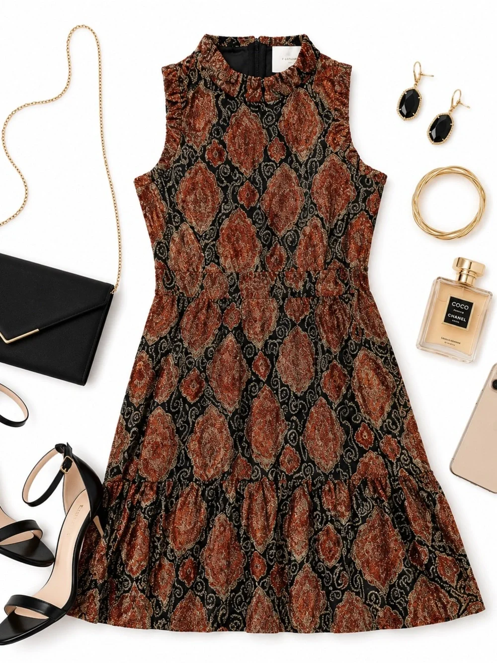 Kate Spade Metallic Paisley Ruffle Sleeveless Dress Womens Size 16 Cocktail Midi